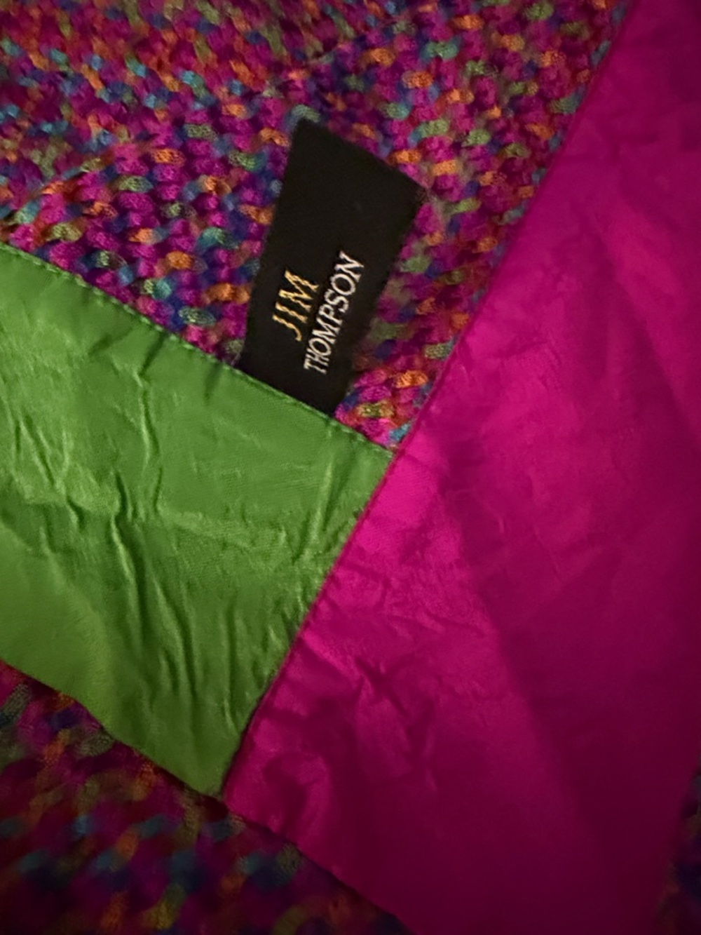 Jim Thompson Pink & Green Silk Scarf - Vibrant Multicolor Knit